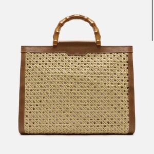 Isla Grande Brown Leather & Straw Shopping Tote